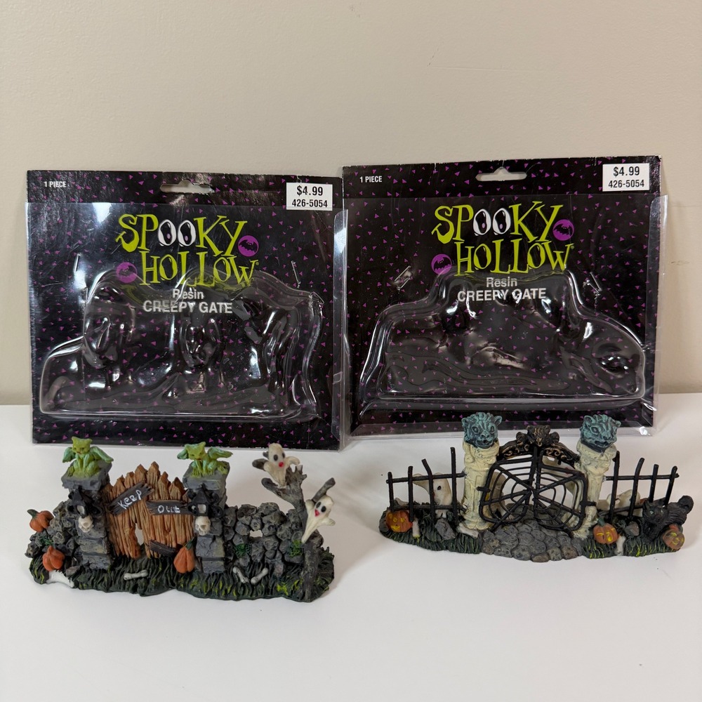 Spooky Hollow Set of 2 Creepy Gate Halloween Decor Resin Village Accessory Mini